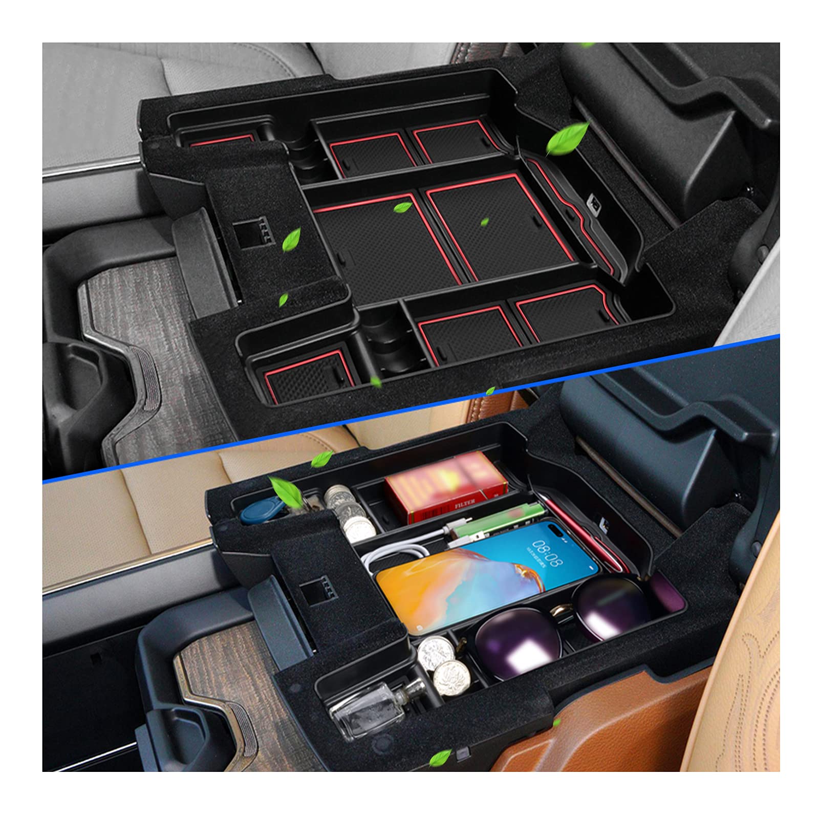 YEE PIN Aufbewahrungsbox Dodge RAM 1500 mk5 2019-2022 2023 Mittelkonsole Organizer Tray Handschuhfach RAM 1500 Armlehne Organizer Zubehör Mit Rutschfestermatte