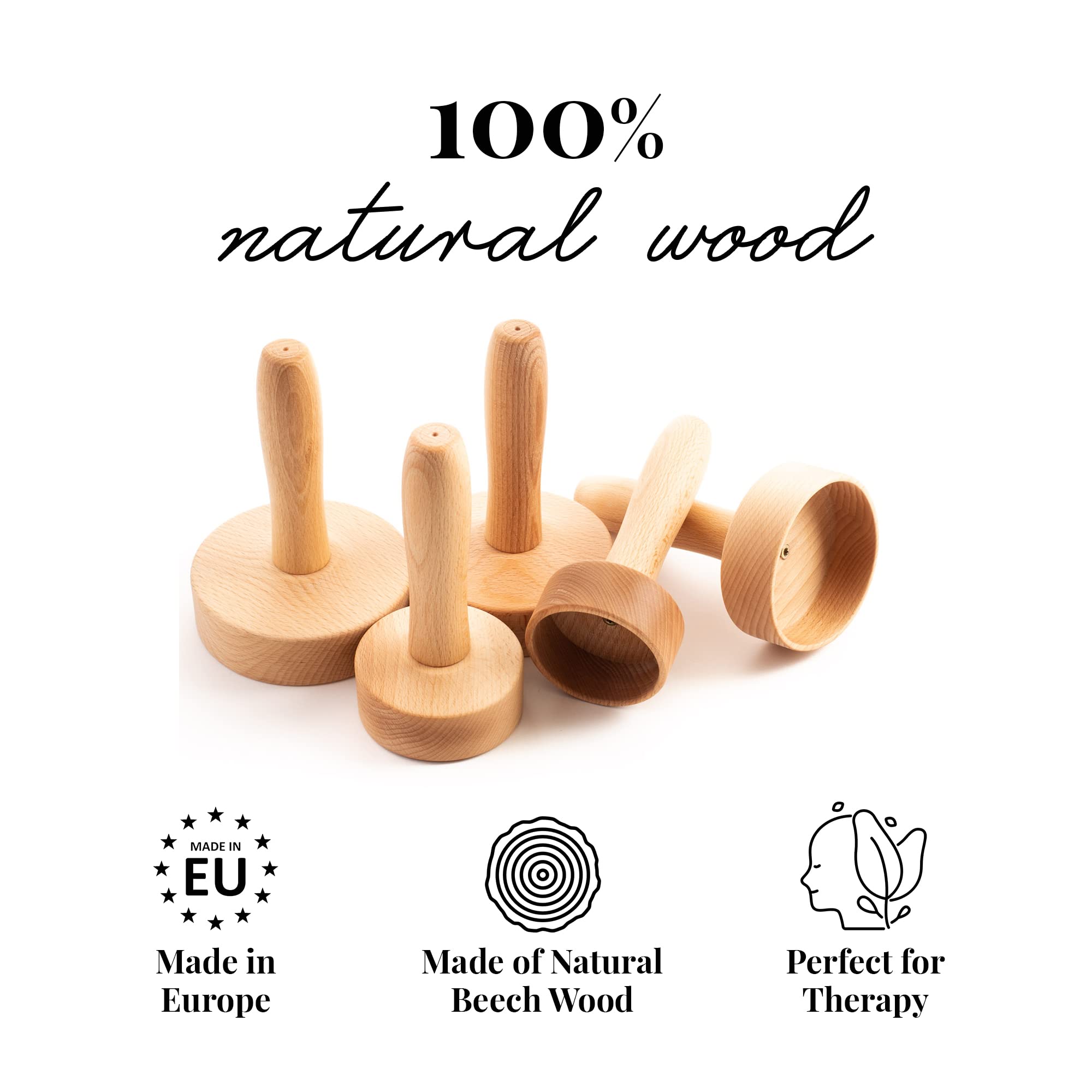 Tuuli Accessories Maderoterapia Set Massaggio Anticellulite Massaggiatore Coppa Svedese Drenaggio Linfatico Legno