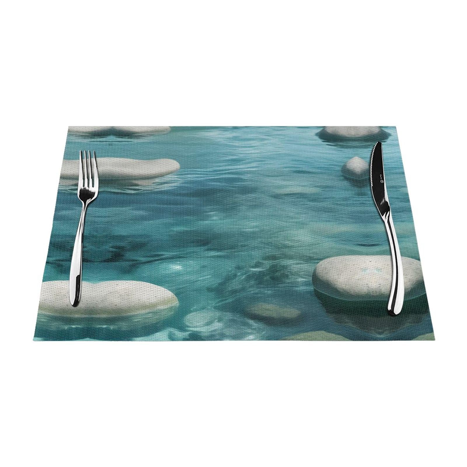 Placemats Set of 6,Table Mats Washable Placemat Decoration, Tranquil Water Print