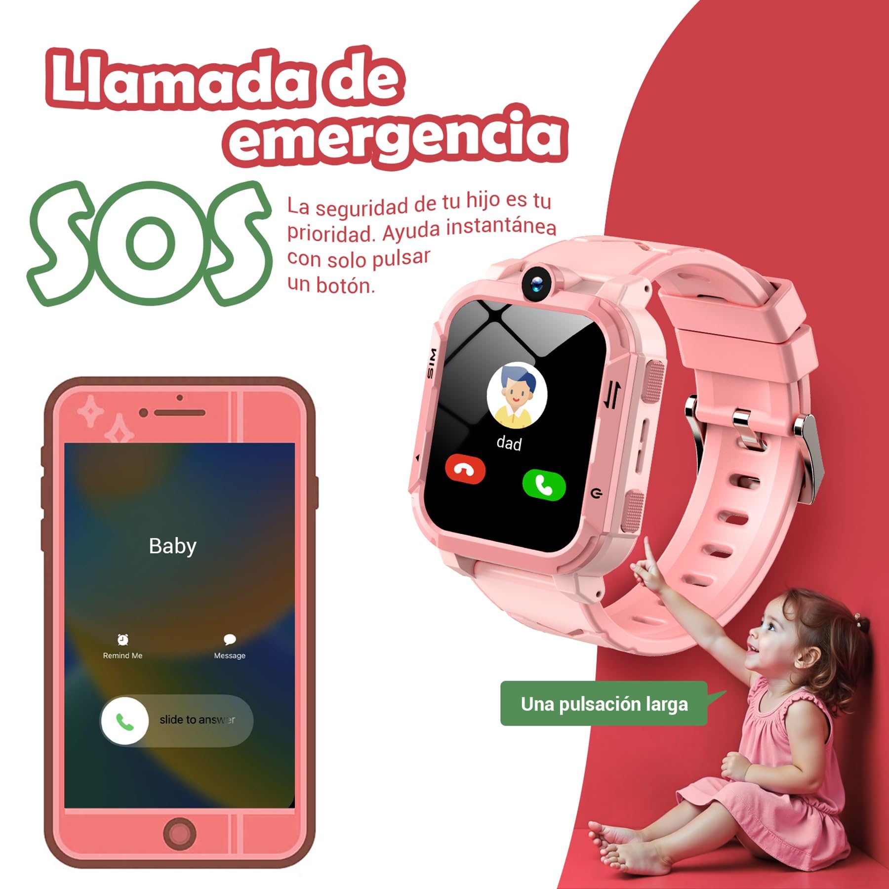 Blackview Reloj Inteligente Niño 4G, Videollamadas, Chat de Voz, 1.83” Smartwatch Niños con GPS Posición, SOS Llamar, Modo Escuela, Despertador, Podómetro, Calculadora, Batería Grande de 800 mAh, Rosa