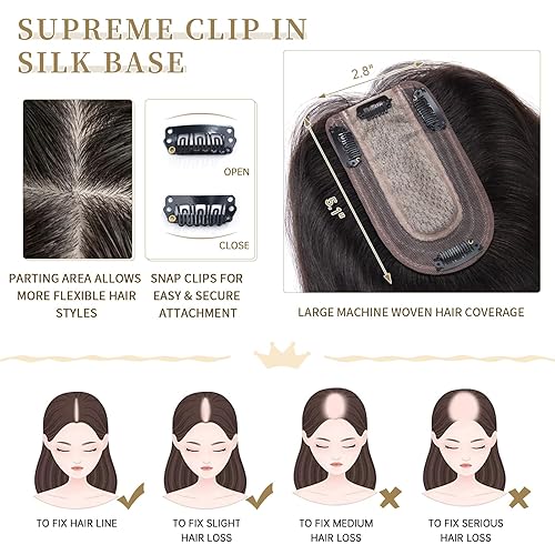 Miniatura 115 de Hairro 100% Real Human Hair Toppers for Women No Bang, Clip in Real Hairpieces, Breathable Silk Base for Covering Greyish Thinning Hair Loss on Top