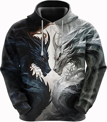 Mens Wild Dragon Hoodie Pullover Sweatshirt - Fairy Animal Fleece Hoodies for Men Women Long Sleeve Set 5