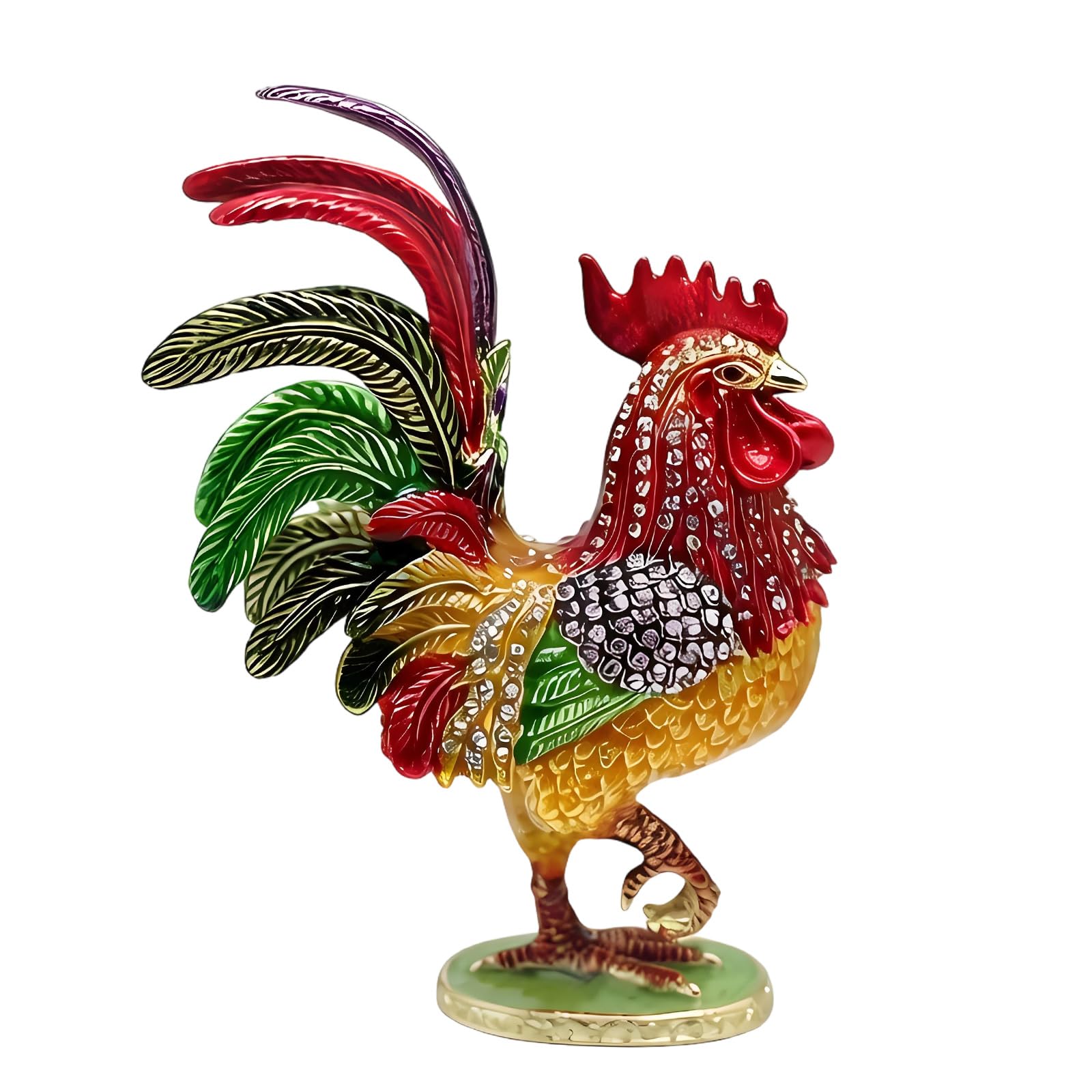 Kaeltsyn Enameled Painted Rooster Statue Decorative Metal Necklace Box Ideal for Jewelry Organization Decorative Animal Jewelry Case