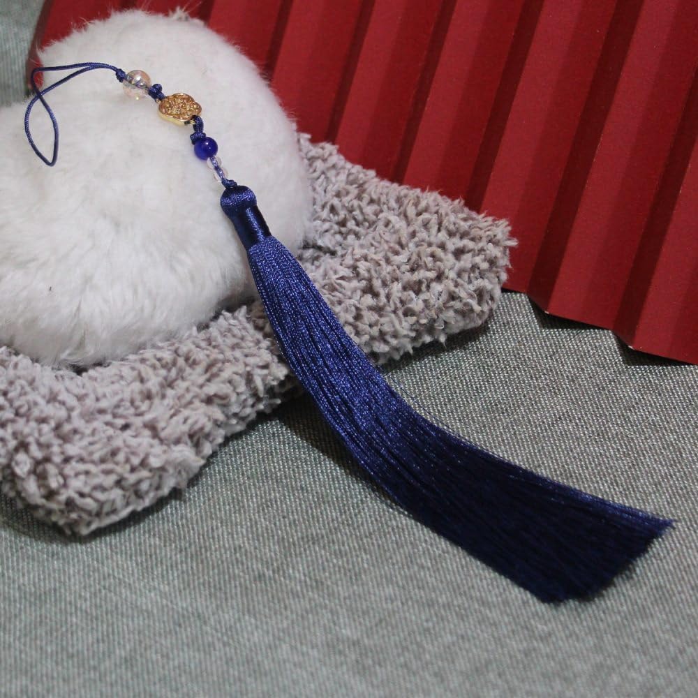 qbodp 10 Pieces Aesthetic Tassels,15cm Beaded Tassel Hanging Ornament,Handmade Craft Tassels for Bookmarks,Keychain,Gift Tag,Crafts,Dark Blue
