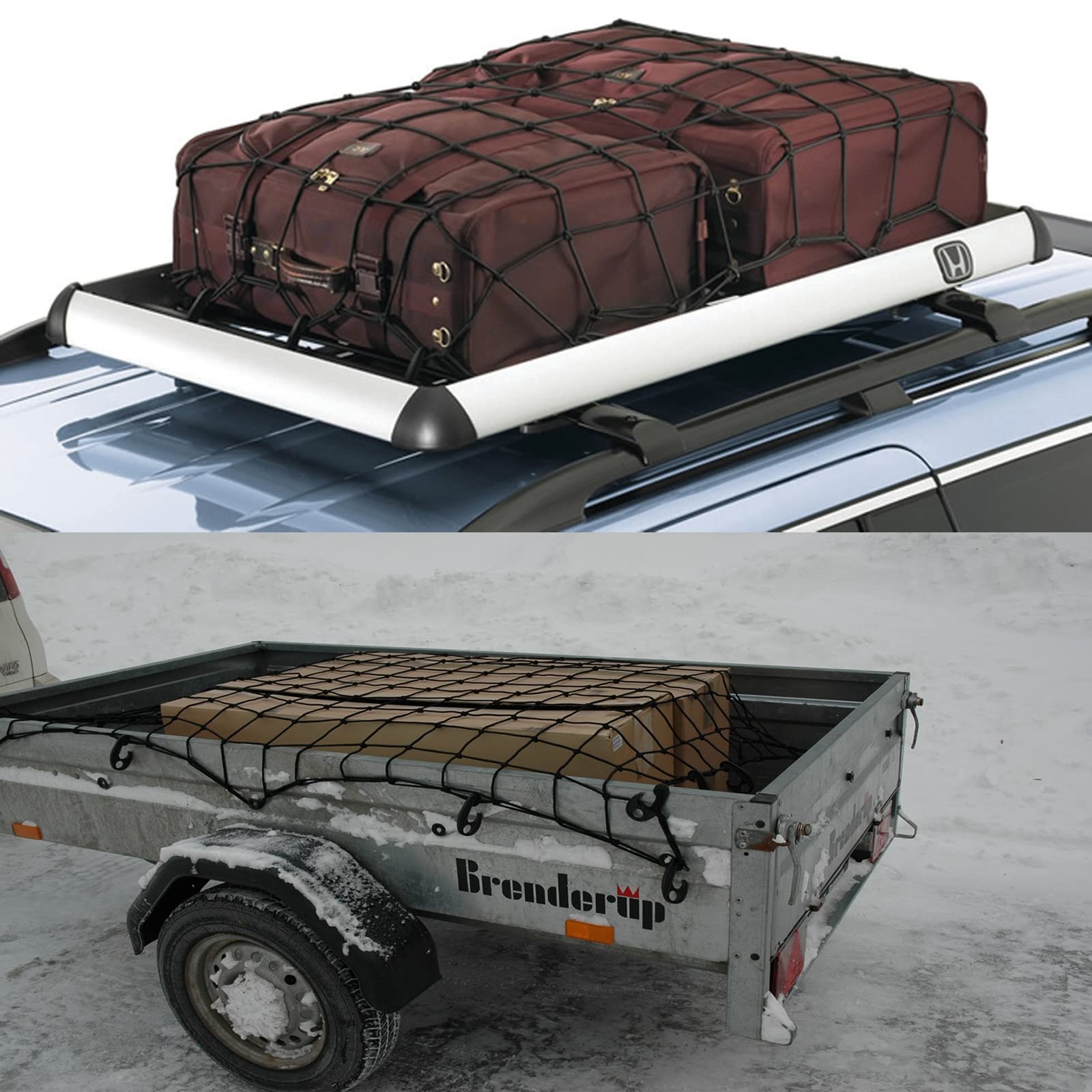 LFFH Rete Elastica, Rete da Carico Elastica per Bagagli da 2,5X2,5FT con 8 Ganci Regolabili per Motoslitta da Rimorchio per Furgoni SUV per Barche da Auto,Nero,75x75cm