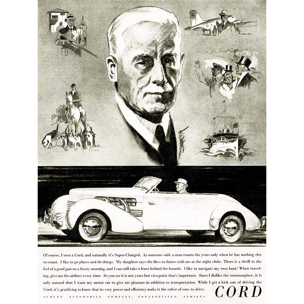 Wee Blue Coo Advert Automobile Cord Classic Car Auburn USA Art Print Poster Wall Decor 12X16 Inch