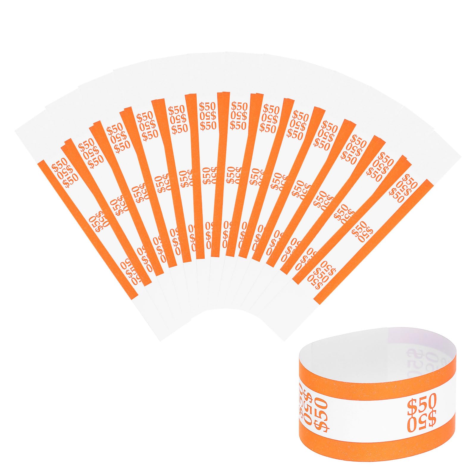 PATIKIL Money Bands, 50 Pcs Dollar Bill Wrappers Self-Adhesive Money Straps Self Sealing Bill Straps Sleeves for 50 Dollar Wrappers Organizer, Orange (7.6 x 1.2 Inch)