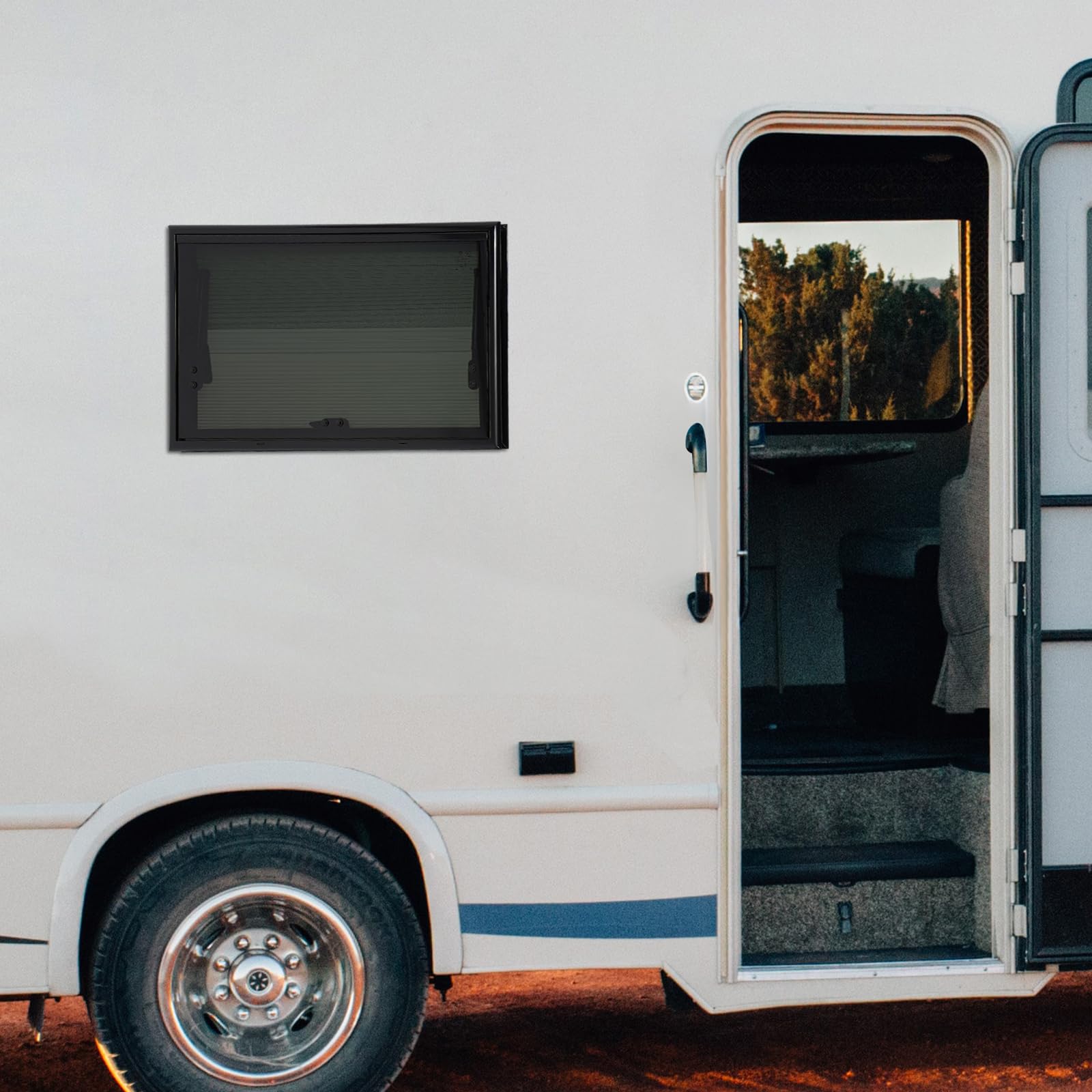Ausstellfenster, 700x450MM Wohnmobilfenster Wohnwagenfenster Seitenfenster Camperfenster Caravanfenster Vanfenster Reisemobilfenster mit integriertem Rollo Fliegengitter für Wohnmobil Wohnwagen Van