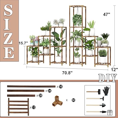 Miniatura 6 de HOMKIRT Soporte de esquina para plantas para interiores y exteriores, para múltiples plantas, estante grande y alto para plantas, soporte de mesa