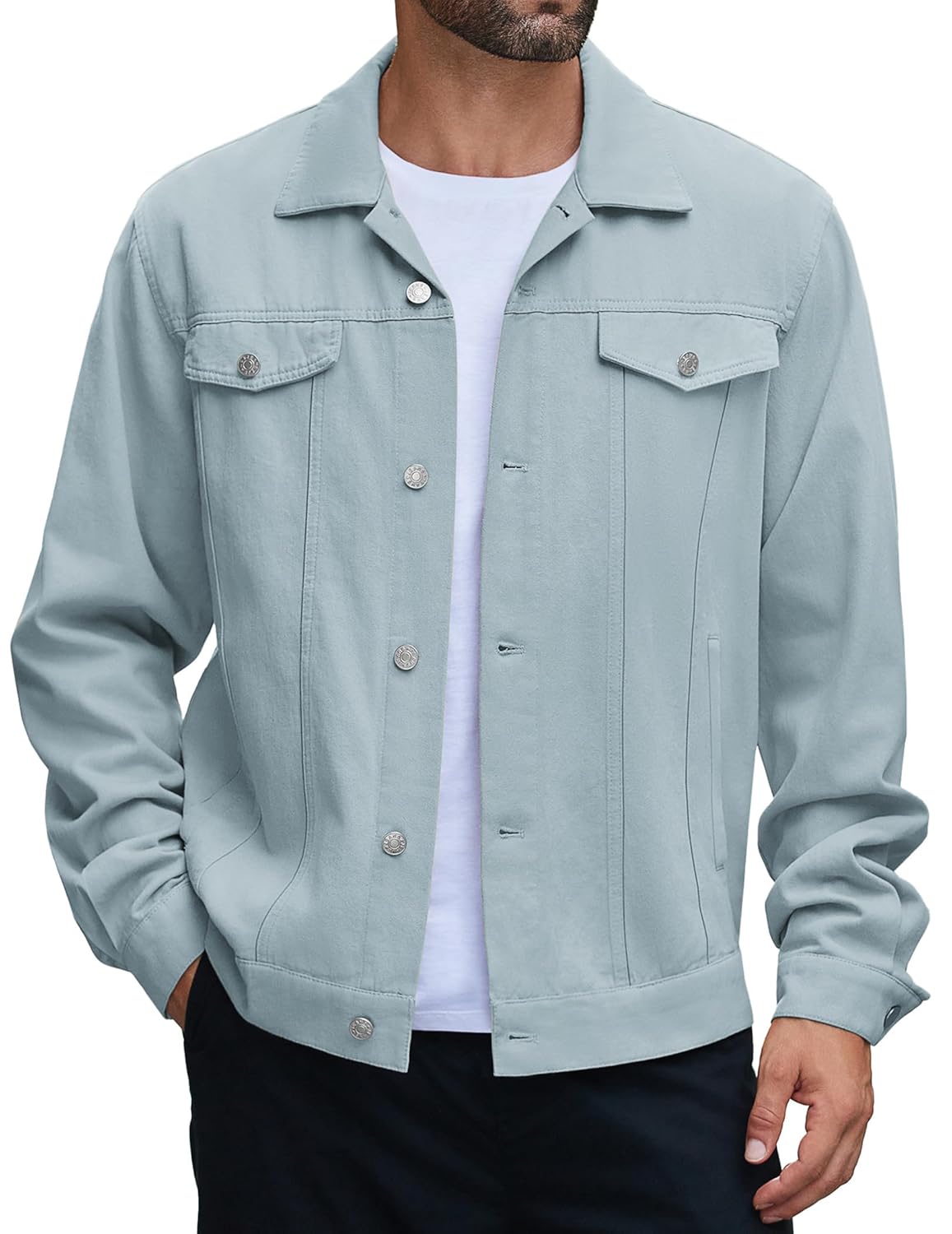 COOFANDY Jaqueta jeans masculina de algodão, leve, estilo caminhoneiro, casual, lavada