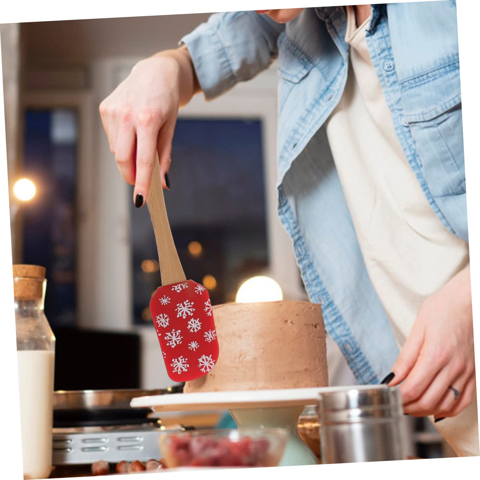 COLLBATH Raschietti per Crema in Silicone Alimentare Natalizi 4 Pezzi, Spatole Flessibili da Forno Manico, Design Creativo Fori per Cucina e Pasticceria