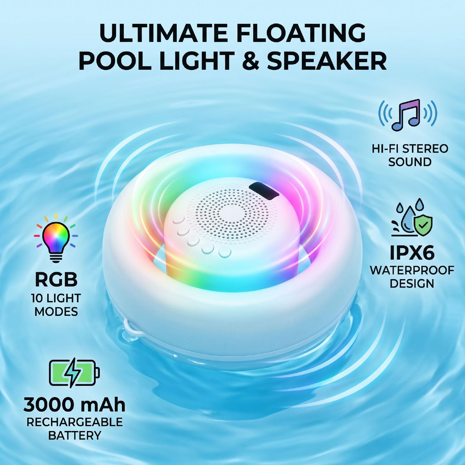 Luz Flotante para Piscina con 10 Modos de Luz