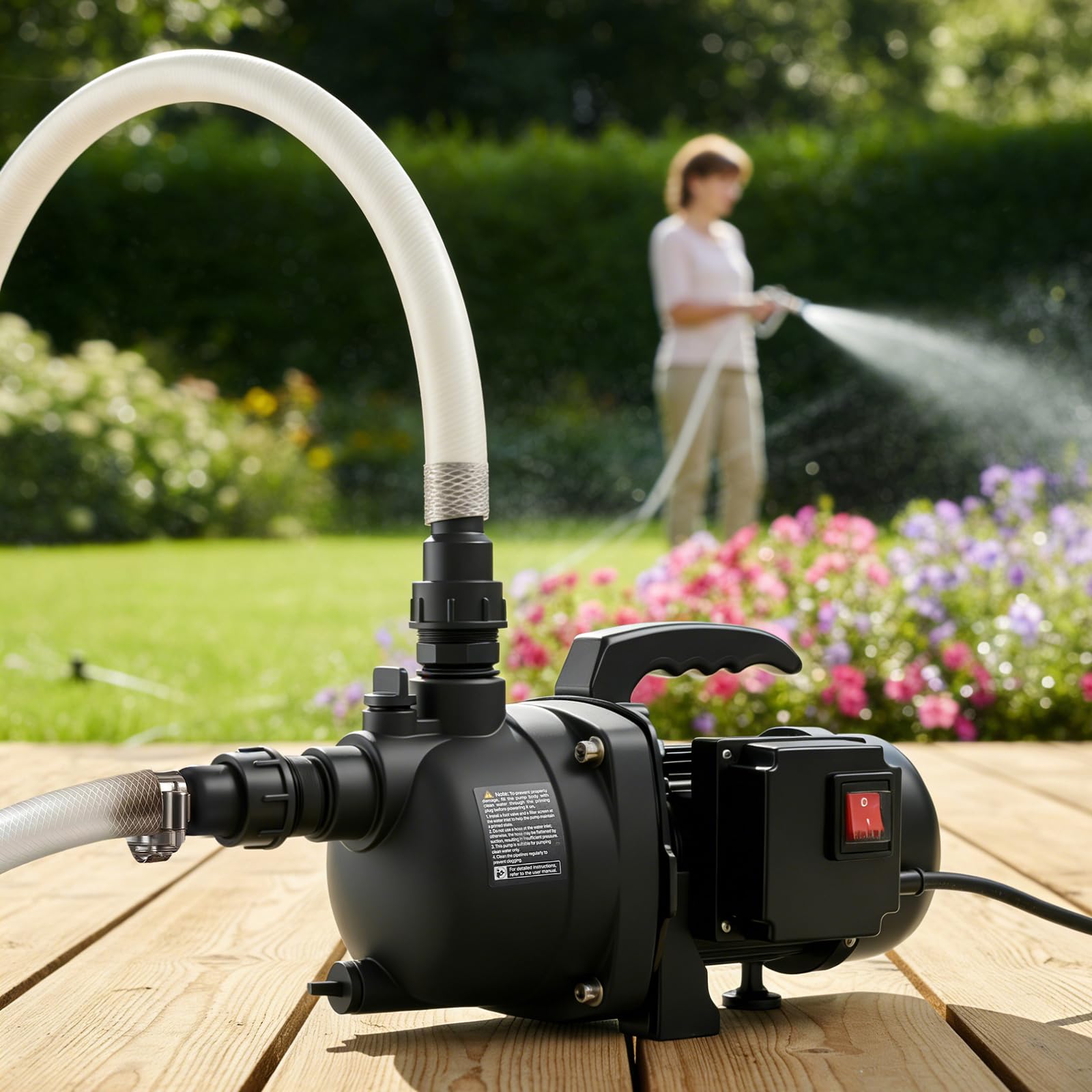 VEVOR Bomba de Chorro de PP para Pozos Poco Profundos 800 W 230 V, Caudal Máximo de 3700 L/h, Altura de Succión de 8 m, Protección Térmica, Voltaje Estándar Europeo, para Riego de Jardines, Césped