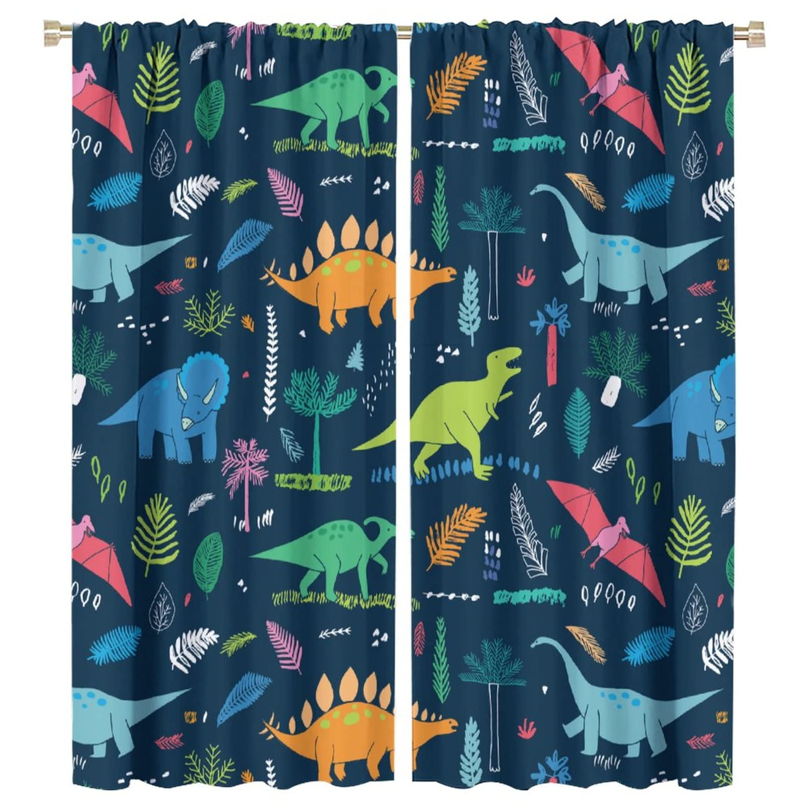 SHElifestyle Kids Dinosaur Curtains, Dinosaur Cartoon Wild Animals Blackout Rod Pocket Window Treatments Drapes for Boys Girls Nursury Bedroom Living Room 72x63in