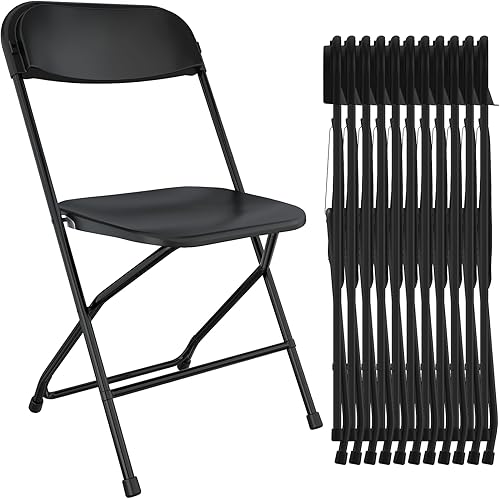 Miniatura 28 de Paquete de 10 sillas plegables negras, sillas plegables de fiesta, silla plegable de plástico para exteriores, asiento comercial apilable para Negro