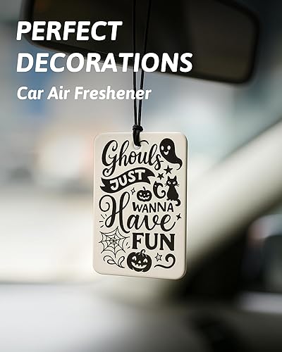 Miniatura 3 de Ambientador de coche lindo de Halloween, 4 piezas, diseño de calabaza retro espeluznante, fantasma, esqueleto humorístico, ambientador colgante para