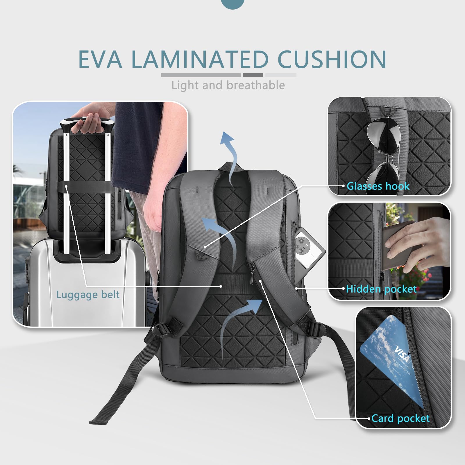 hk Zaino per laptop da uomo con porta di ricarica USB, impermeabile, per computer da 15,6 pollici, resistente, high-tech, zaino casual per lavoro, università, weekender, viaggi, grigio scuro, grigio