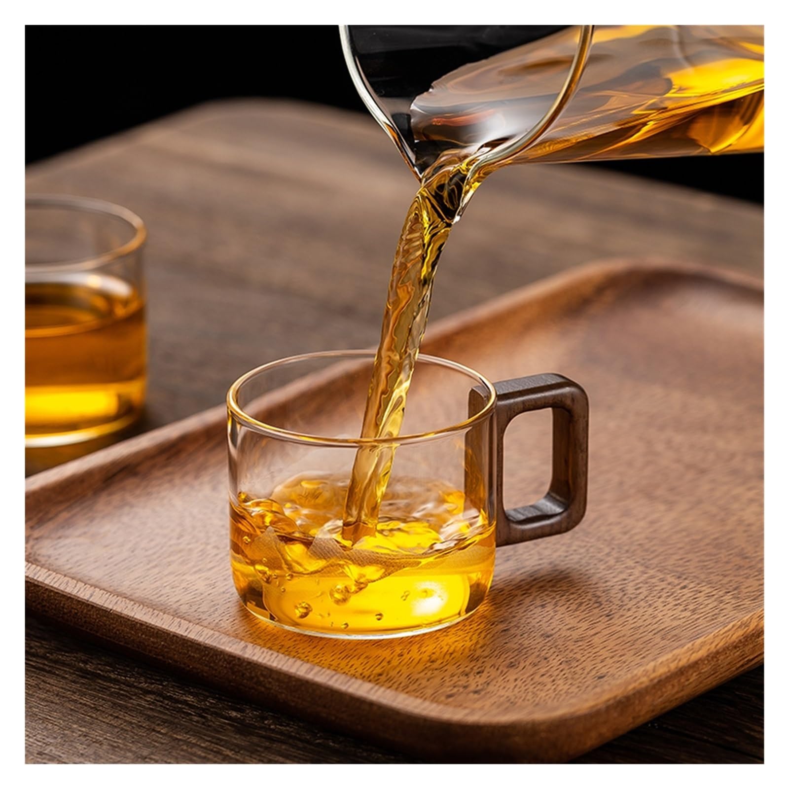 Tasses en verre Tasses à thé en verre, lot de 2, avec poignée en noyer, 4OZ/12ML