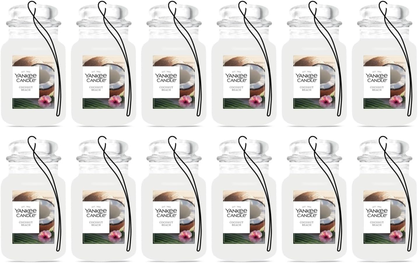 Yankee Candle Car Jar Ultimate Air Freshener, Hanging Car Air Freshener, Long Lasting Car Fragrance, Coconut Beach (Pack of 12)