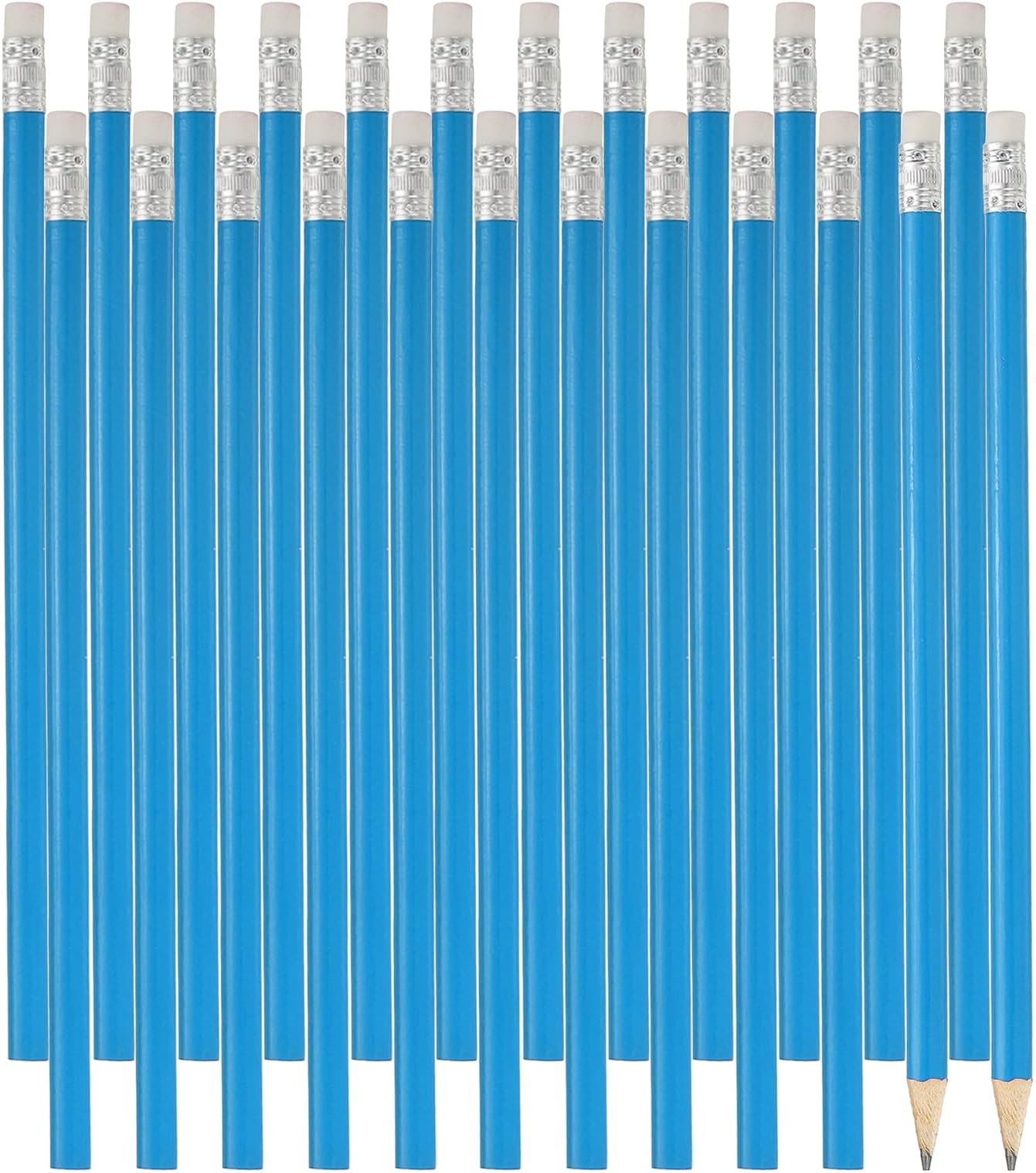 PATIKIL Round Wooden Pencils Bulk, 24 Pack HB Graphite Pencils with Eraser for Office Supplies, Engineering Marking Writing Art Drawing Supplies, Blue