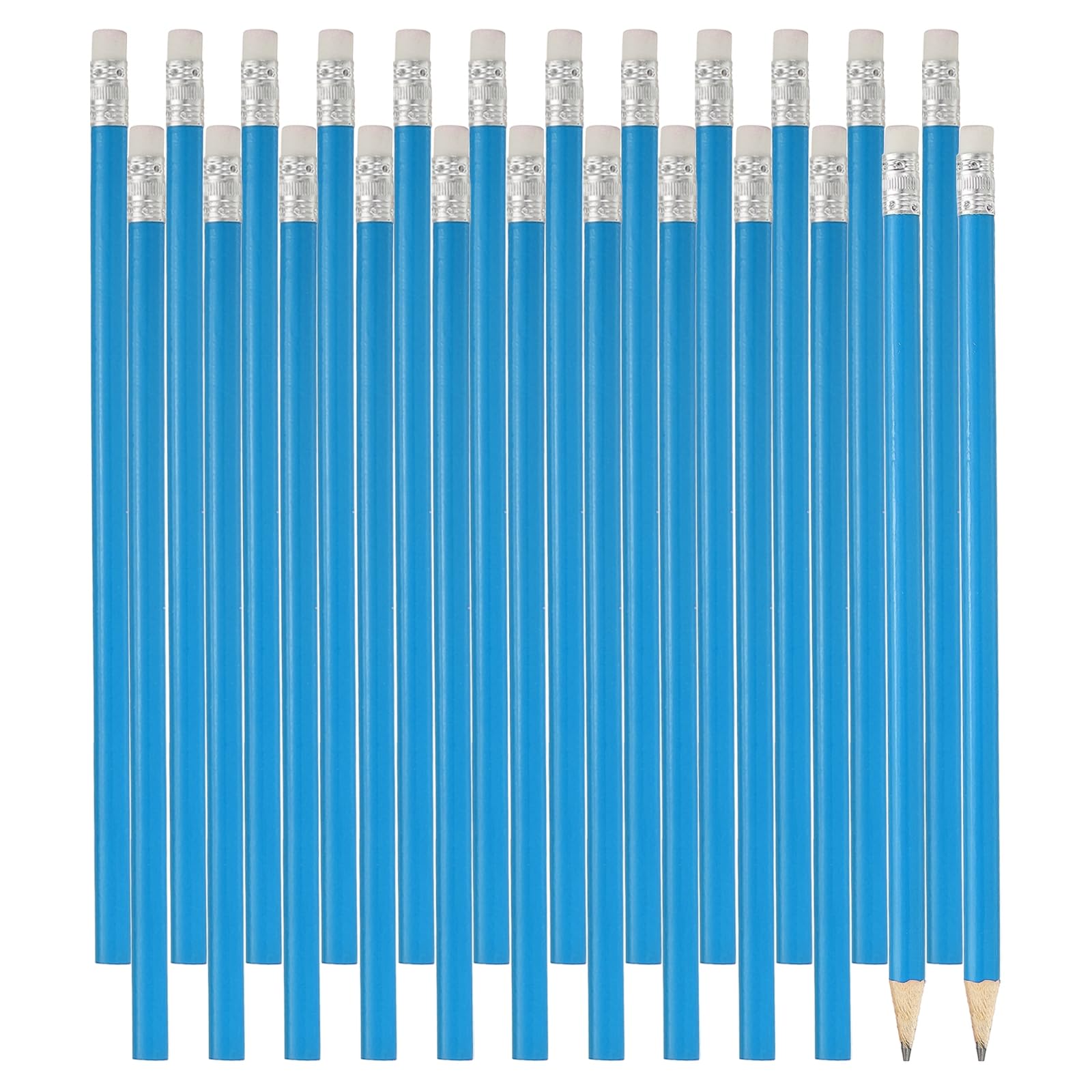 PATIKIL Round Wooden Pencils Bulk, 24 Pack HB Graphite Pencils with Eraser for Office Supplies, Engineering Marking Writing Art Drawing Supplies, Blue