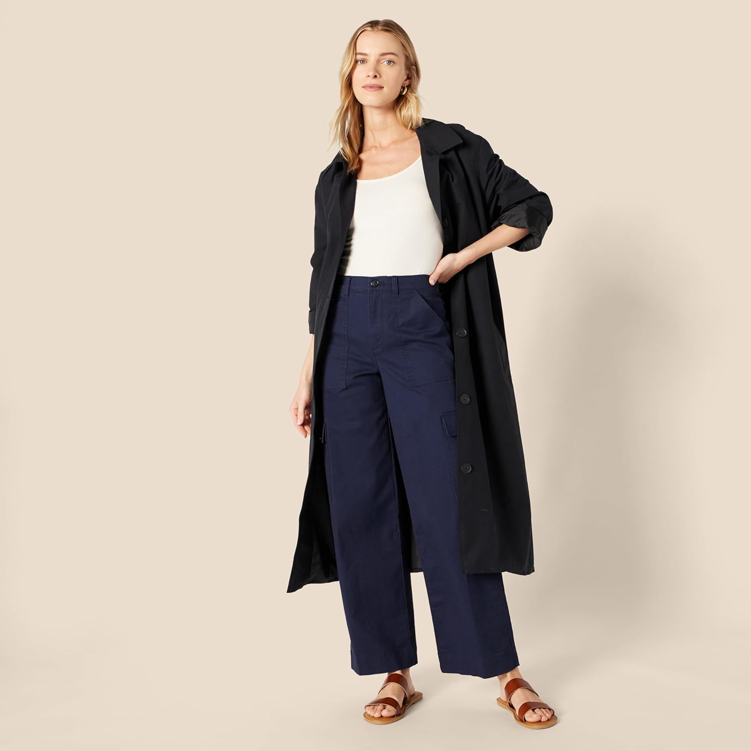 Amazon Essentials Womens High-Rise Relaxed-Fit Full-Length Wide Leg Cargo Khaki Pant - Image 5