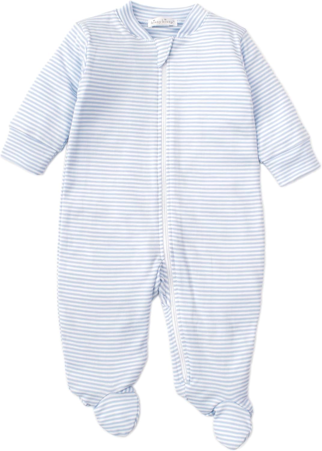 Kissy Kissy Baby Boys and Girls 100% Pima Cotton Simple Stripes 2-Way Zip Front Footie Pajamas