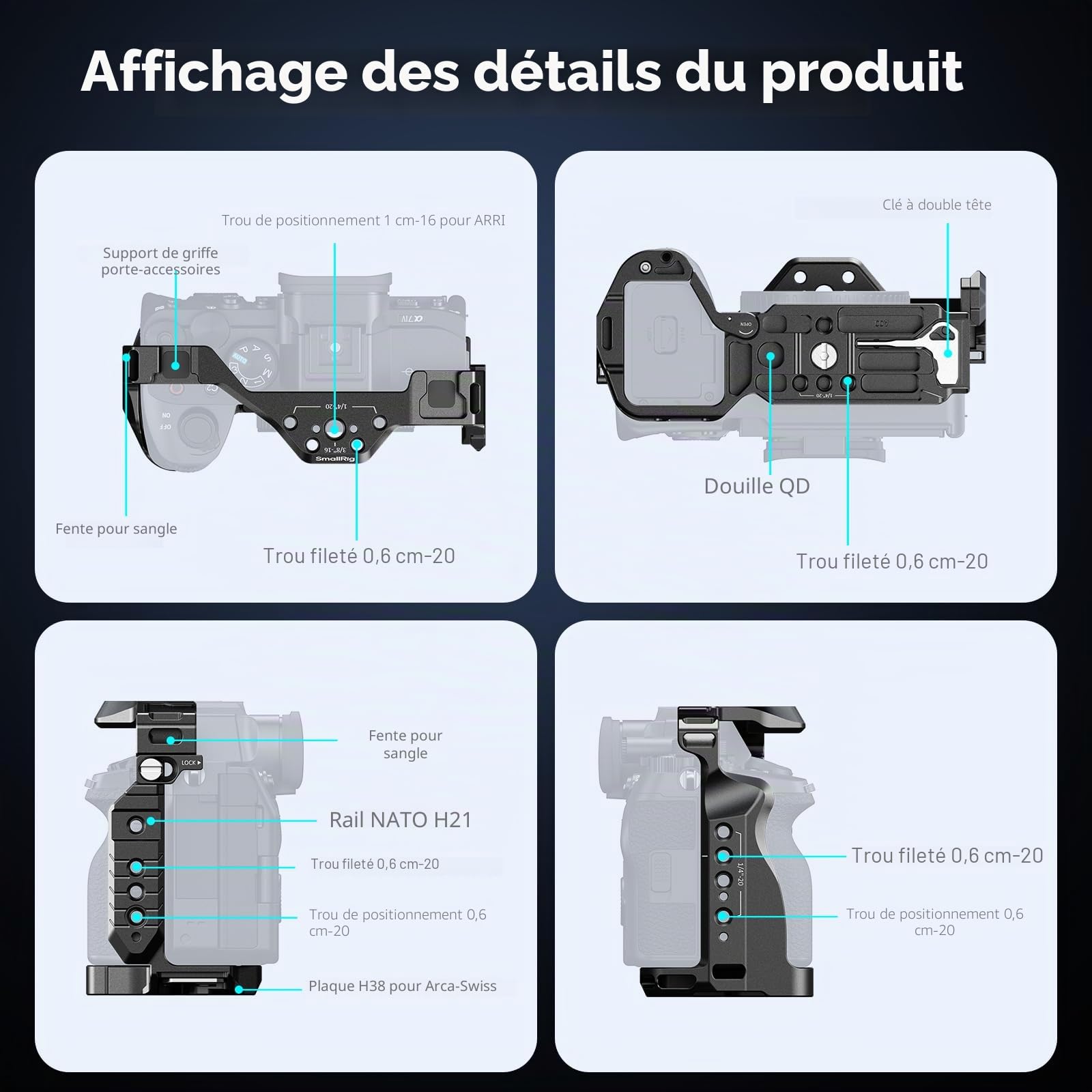 SMALLRIG HawkLock Cage Complète à Dégagement Rapide pour Sony Alpha 7 V/7R V/7 IV/7S III/1/7R IV, Plaque QR Intégrée Arca, Griffe Porte-Accessoires