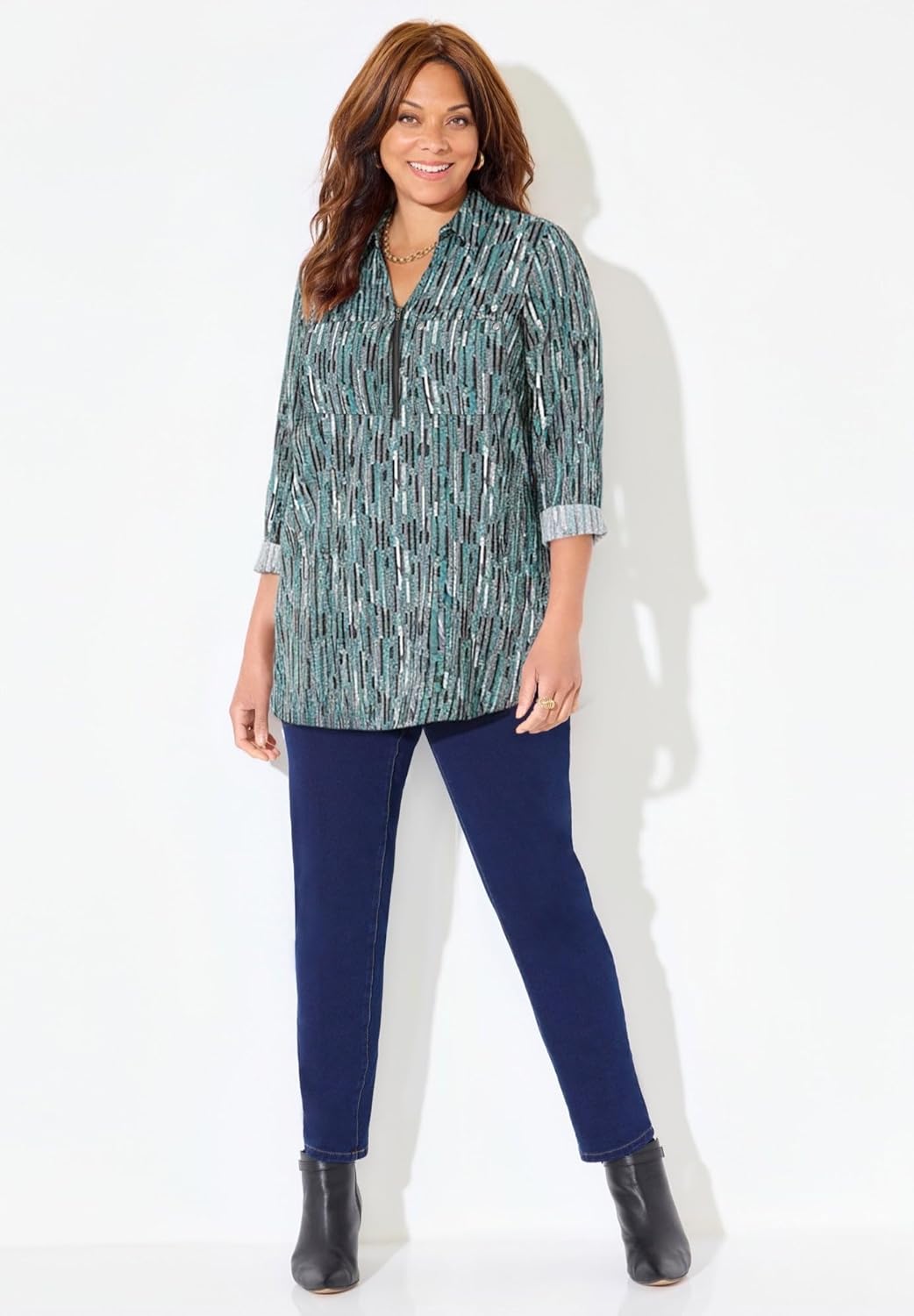 Women's Plus Size Petite Breezeway Half-Zip Tunic