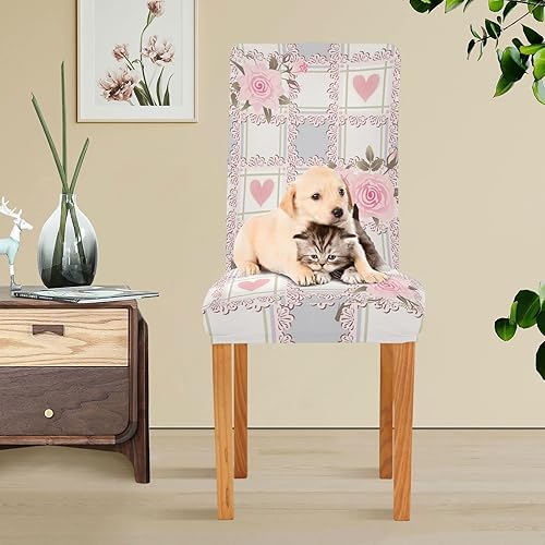 Miniatura 5 de xigua Paquete de 2 fundas para sillas de comedor con diseño de rosas rosadas, impermeables, elásticas, extraíbles y lavables, protector de silla