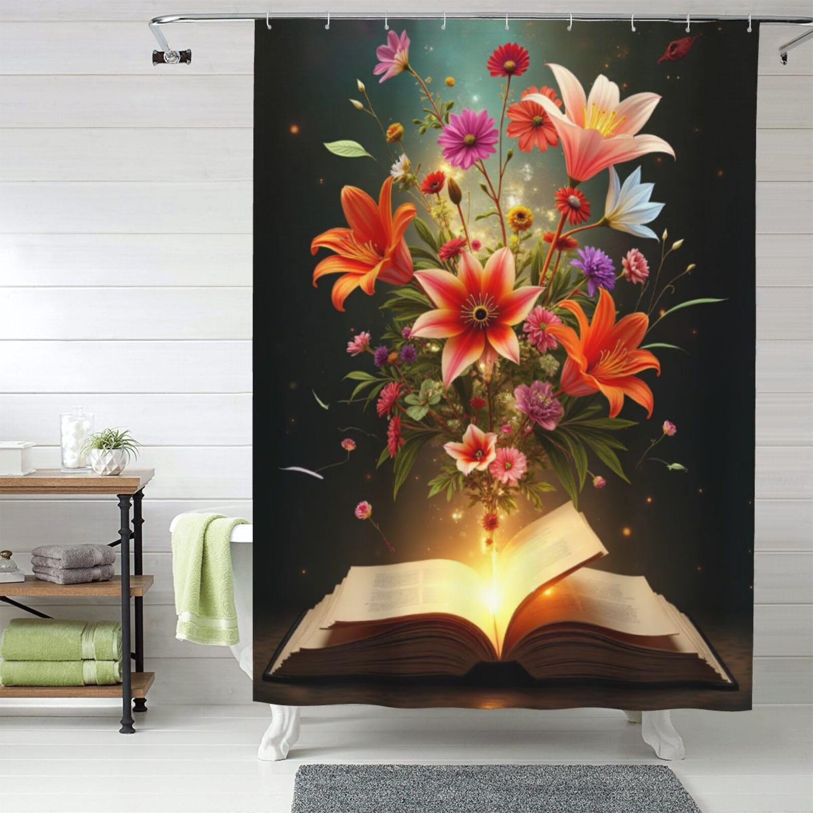 Rideau de douche livre floral pour une salle de bain esprit spa