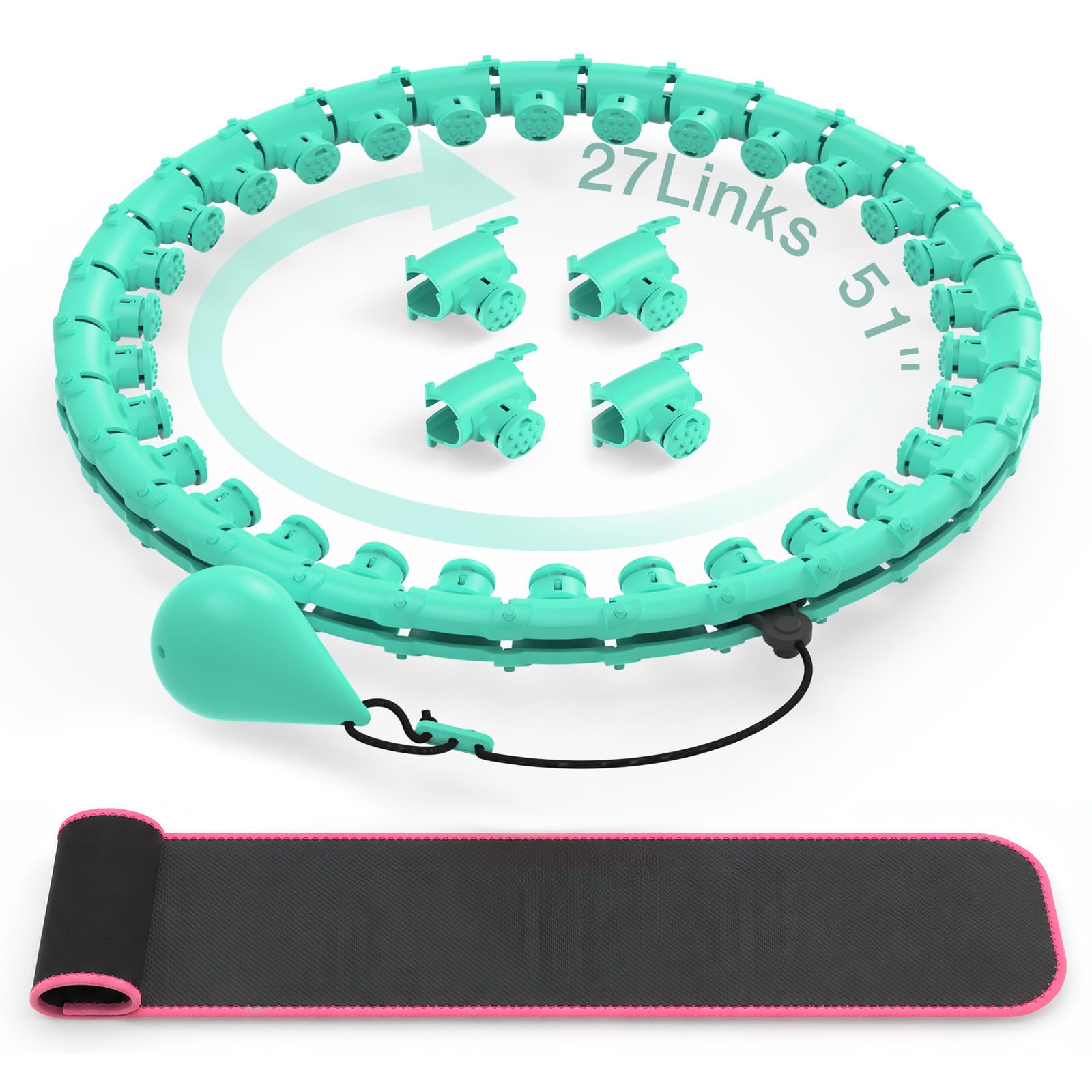 JLoibao Cercle lesté pour perte de poids pour adultes, cerceau infini, grande taille, 129,5 cm, comprend 27 liens amovibles et un entraîneur de taille pour femme