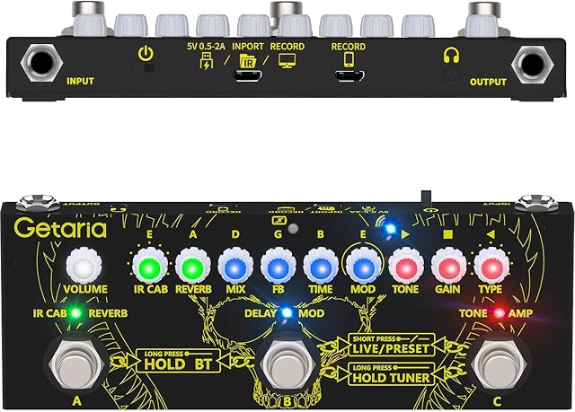 Getaria Multi Effects Pedal Processor Guitar Pedals Multi Effects combined Delay Reverb Effect Guitar Multi Effects Pedal with IR Loading Multi Effects Guitar Pedal for Electric Guitar