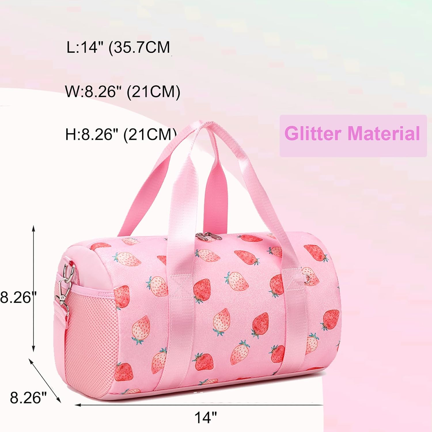 Dance Ballet Bag for Girls 4-6 Ballerina Gymnastic Bag Toddler Small Duffle Dance Bags for Little Dancers,Strawberry Glitter Material,14"*8.26"*8.26" - Image 7