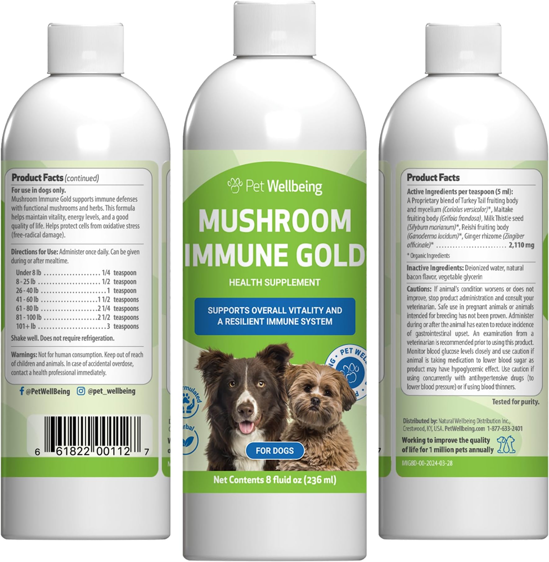 Mushroom Immune Gold for Dogs - Complementary Immune Support with Functional Mushrooms Reishi, Maitake & Turkey Tail - NASC Certified & Vet-Formulated - 8 oz Liquid Formula