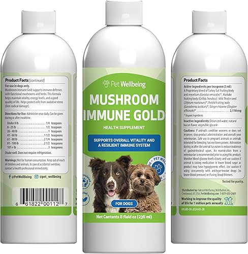 Pet Wellbeing Mushroom Immune Gold para perros – Apoyo inmunológico complementario con Reishi, Maitake, cola de pavo – Suplemento funcional de