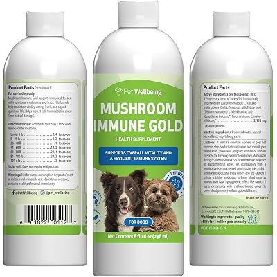 Pet Wellbeing Mushroom Immune Gold for Dogs - Complementary Immune Support with Functional Mushrooms Reishi, Maitake & Turkey Tail - NASC Certified & Vet-Formulated - 8 oz Liquid Formula