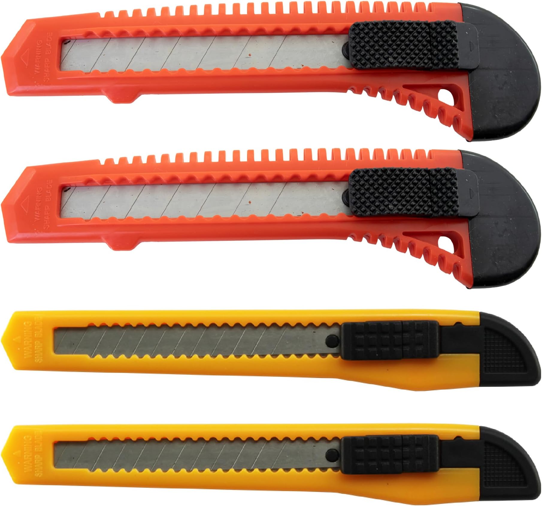 Powertron Tools Utility Knife Box Cutter Razor Auto-lock 4-Pack Set, Retractable Box Cutter Snap Off Blades Knife, for Office, Home, Arts, Crafts, Red and Yellow