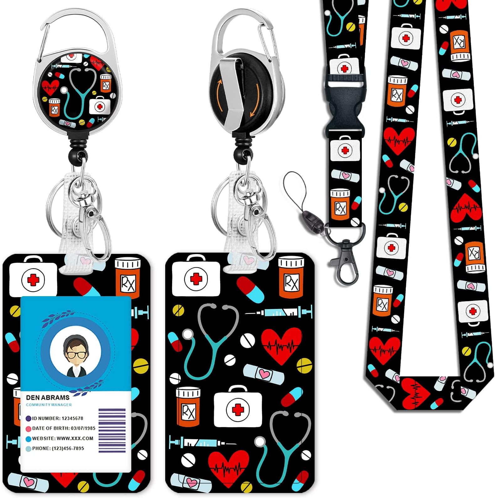 ID Badge Holder with Lanyard, Retractable Badge Reel Name Tag, Cute Funny Nurse Lanyards for ID Badges Ajustable, Teacher Nurse Work Office Gifts