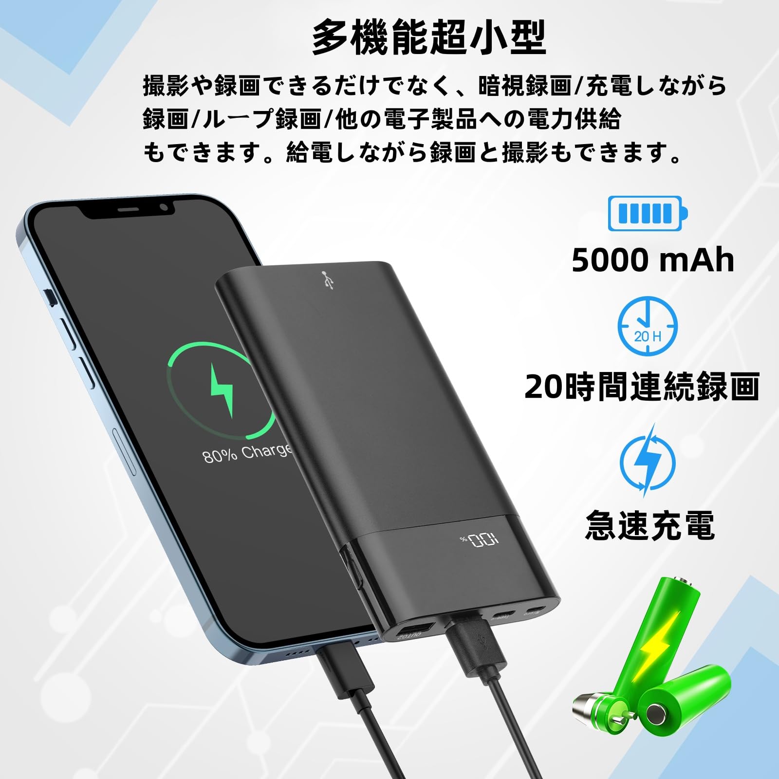 Amazon.co.jp: 小型 隠しカメラ モバイルバッテリーカメラ 20