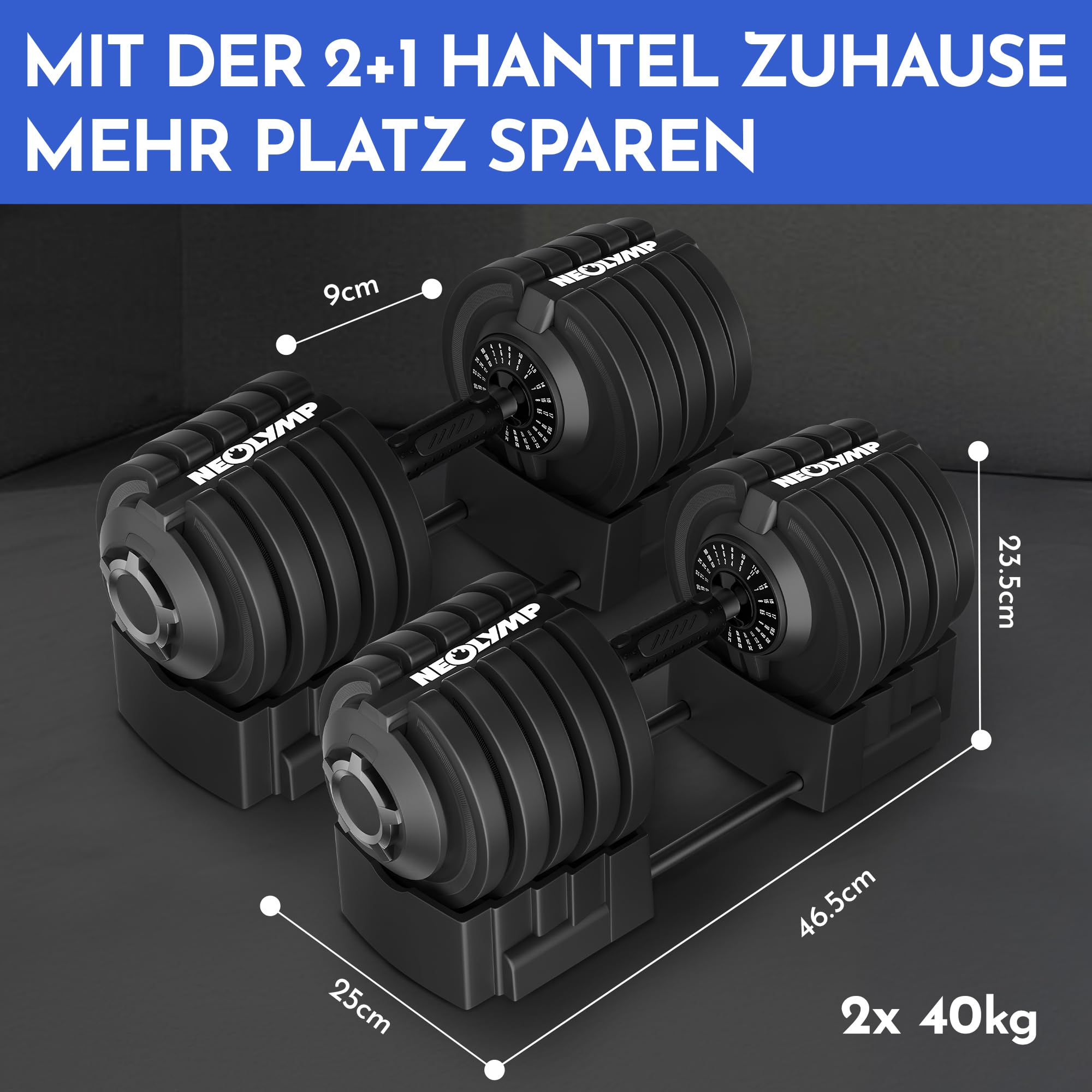 NEOLYMP Kurzhantel verstellbar (2-40 kg mit 16 Gewichtsstufen) platzsparendes Dumbbell Set - Hanteln Set verstellbar für Männer & Frauen - Gewichte Kurzhanteln