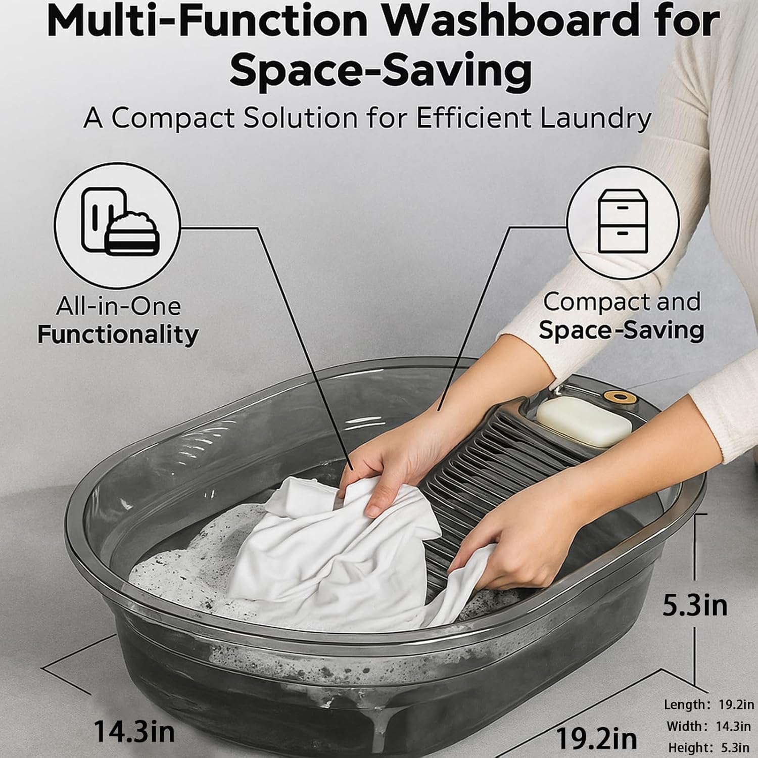 Lavadero para Lavar Ropa a Mano – Portable Washboard for Hand Washing Clothes. Heavy-Duty & Thickened Wash Board Basin & Laundry Tub for Home, Camping, RV & Emergency