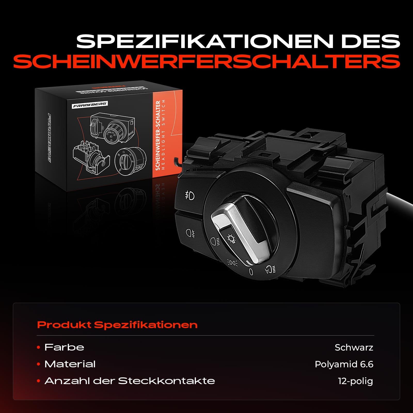 Frankberg Hauptlicht Schalter 12-polig 61319169404 Kompatibel mit 1er