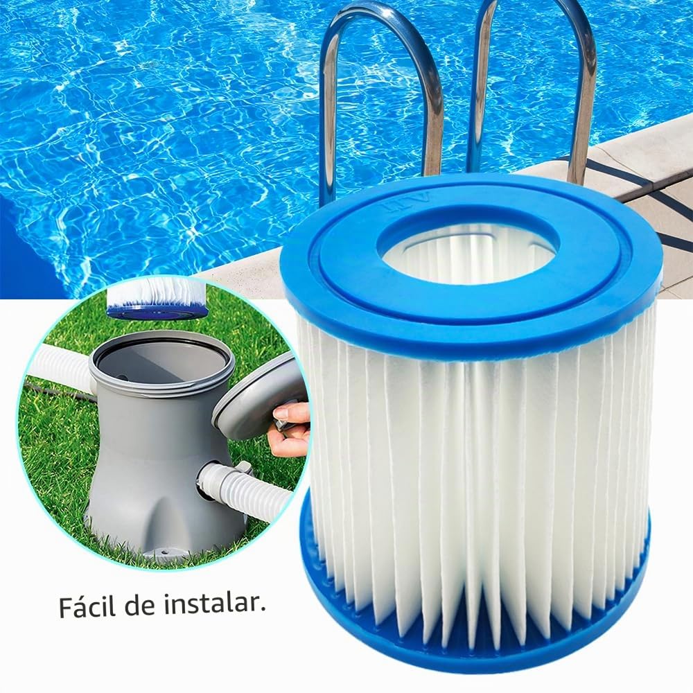 Cartuchos de filtro para Bestway tipo VII y D, compatibles con cartuchos de filtro Intex tipo D, 6 unidades