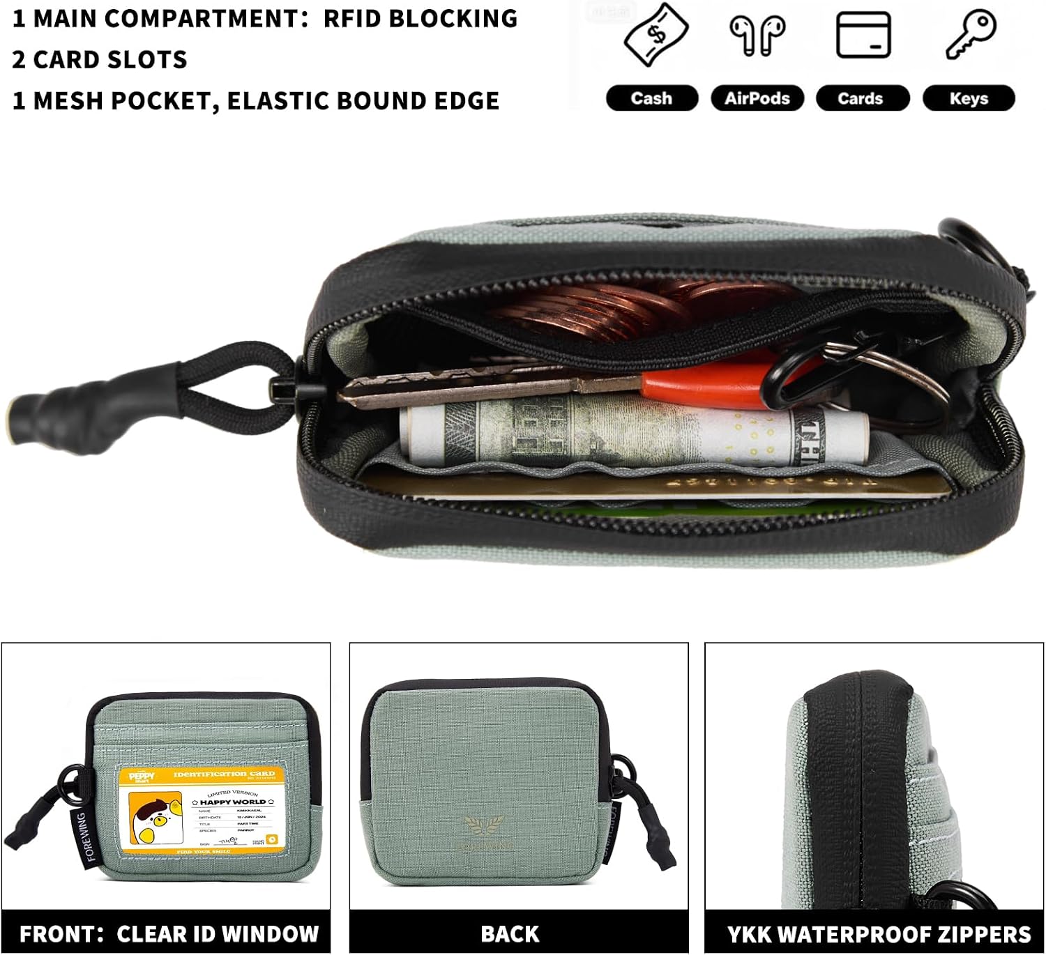 RFID Mini Tactical Wallet, Nylon Water Resistant Small Coin Pouch