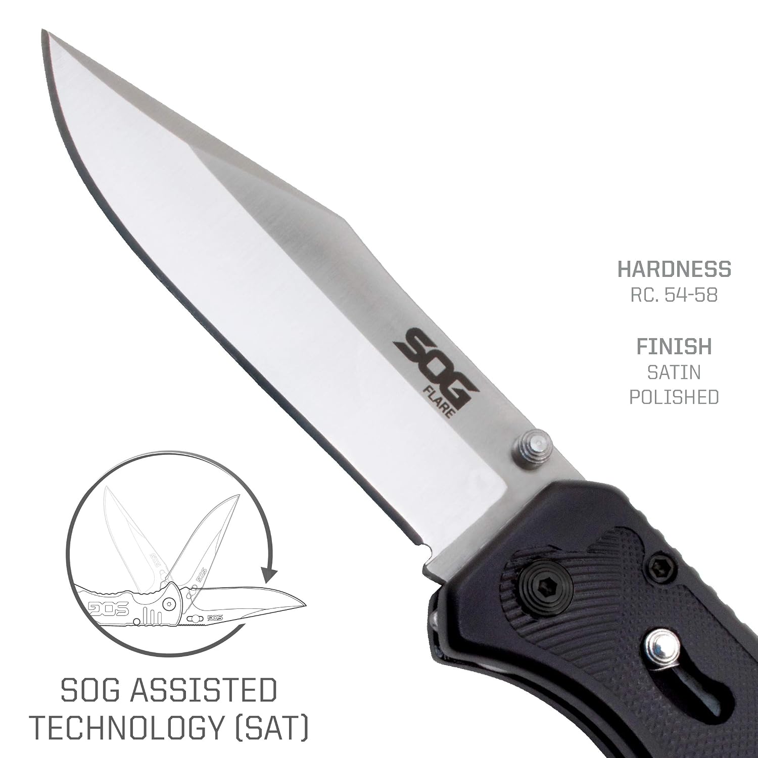 SOG Flare Folding and Pocket Knife Assisted Opening Tech Knife w/ 3.5 Inch Stainless Straight Edge Blade & Tactical Knife GRN Grip (FLA1001-CP)