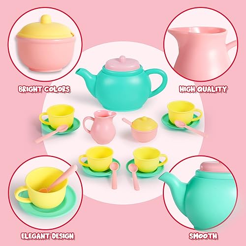 Miniatura 7 de JOYIN Juego de 18 piezas de juegos de fiesta de té, accesorios de comida sin BPA, juego de 34 juguetes de cocina, juego de juguetes de cocina, juego