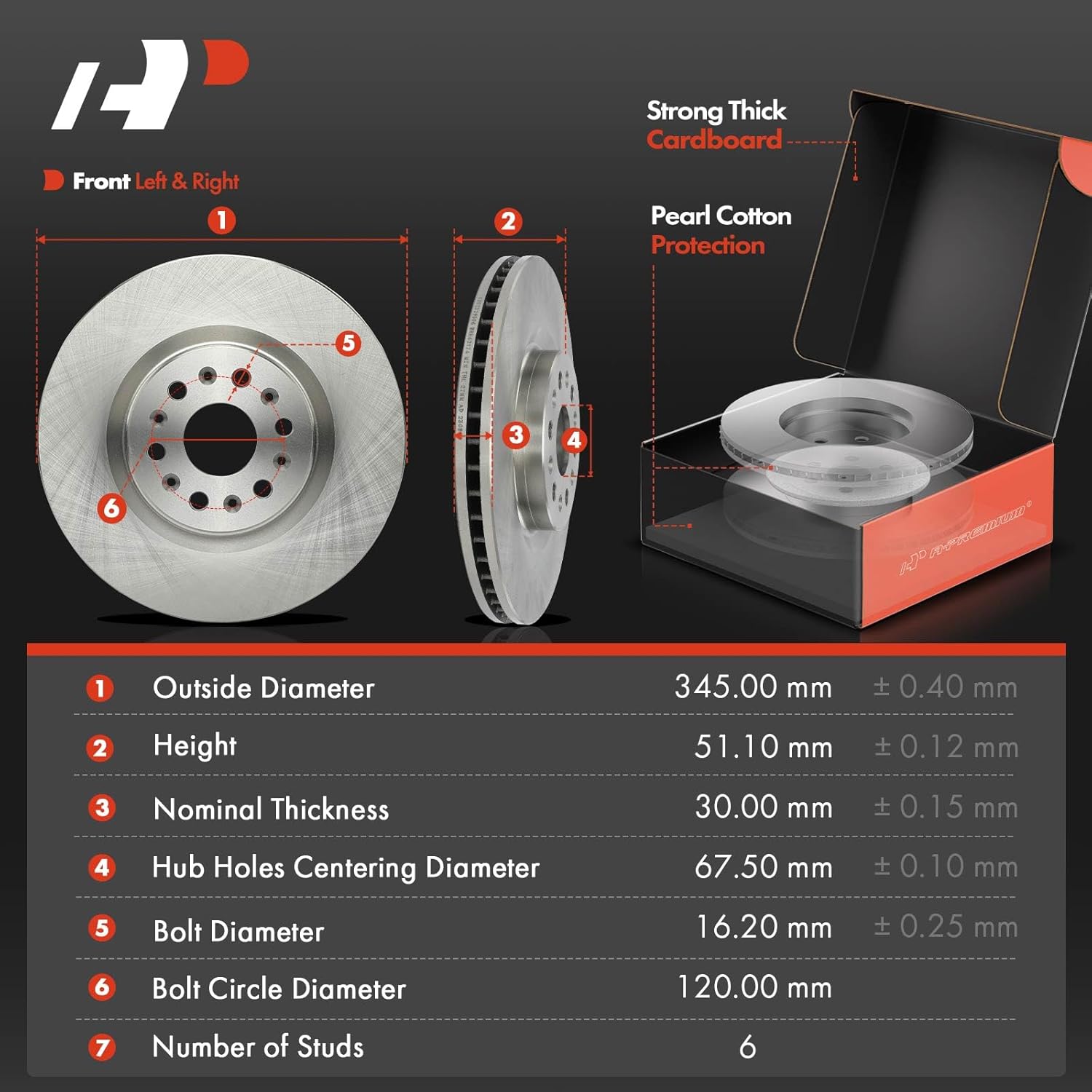 A-Premium 13.58 inch (345 mm) Front Vented Disc Brake Rotors + Ceramic Pads Kit Compatible with Select Buick and Cadillac Models - Enclave 2018-2020, XT5 2017-2020, XT6 2020, 6-PC Set