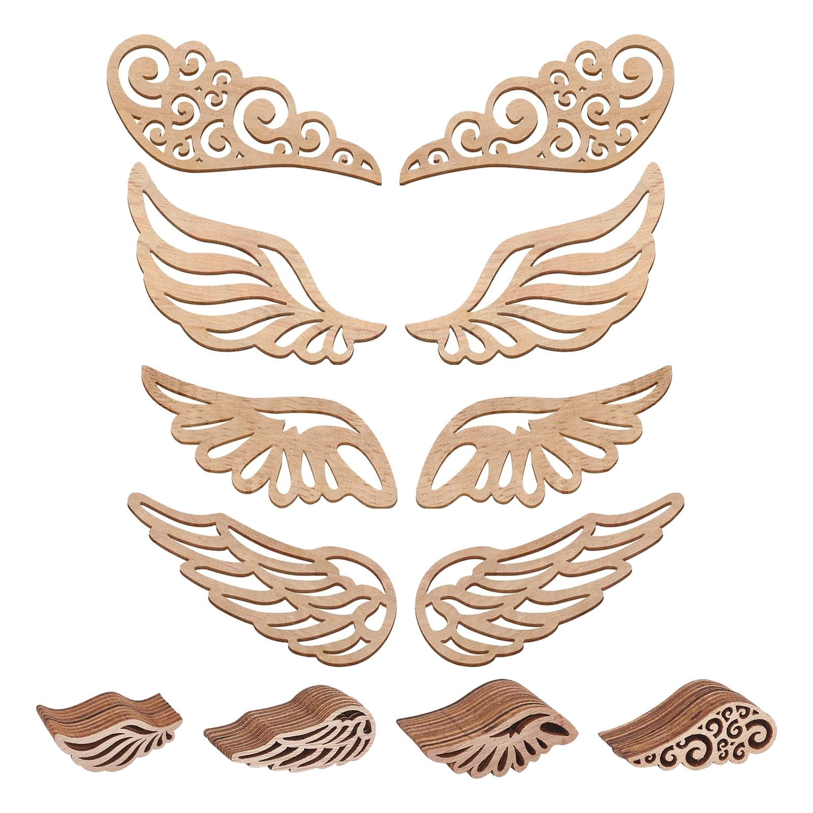80 Piezas Alas de Ángel Rodajas de Madera Ahueca Hacia Fuera Adornos de Madera Rebanadas de Madera para Manualidades Colgantes Decorativos Bricolaje(4 Estilos)