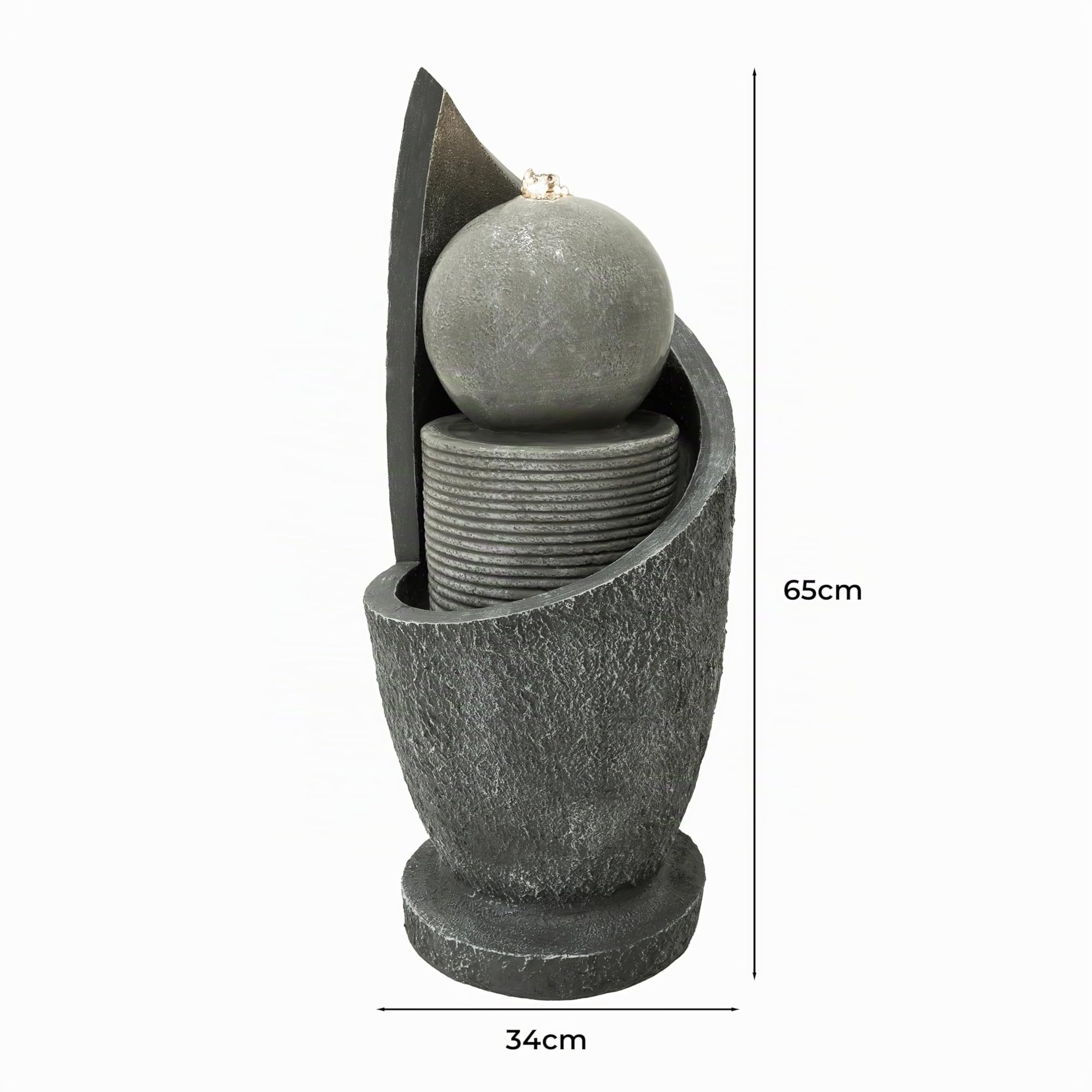 Fontaine de Jardin Cascade Électrique Extérieure Polyresine Gris 4 Lumières LED Blanc Chaud Pompe à Brancher Câble de 7 m Statue Droit Décor Maison Terrasse Zen Cascade [Brosse de Nettoyage INCLUS]